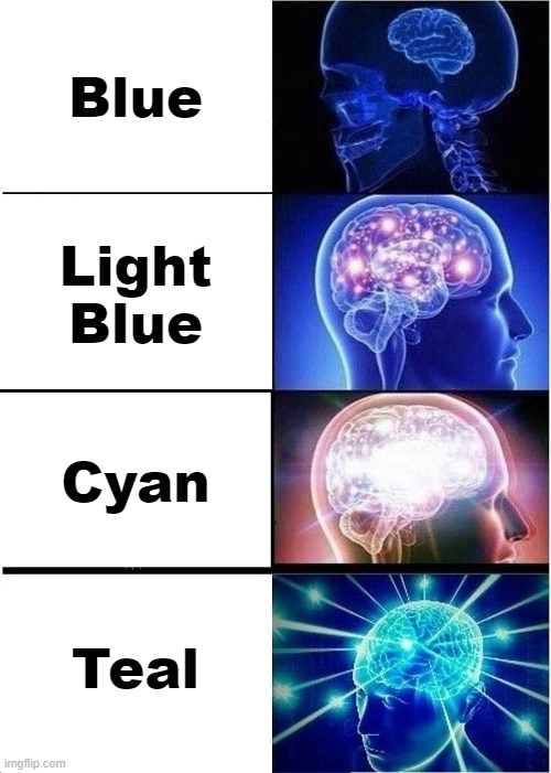 BIG BRAIN MOMENT | Blue; Light Blue; Cyan; Teal | image tagged in memes,expanding brain,among us | made w/ Imgflip meme maker