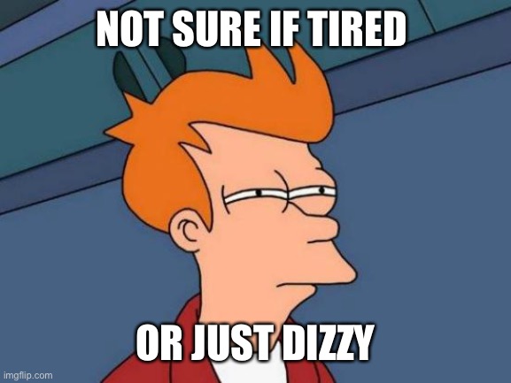 Futurama Fry | NOT SURE IF TIRED; OR JUST DIZZY | image tagged in memes,futurama fry | made w/ Imgflip meme maker