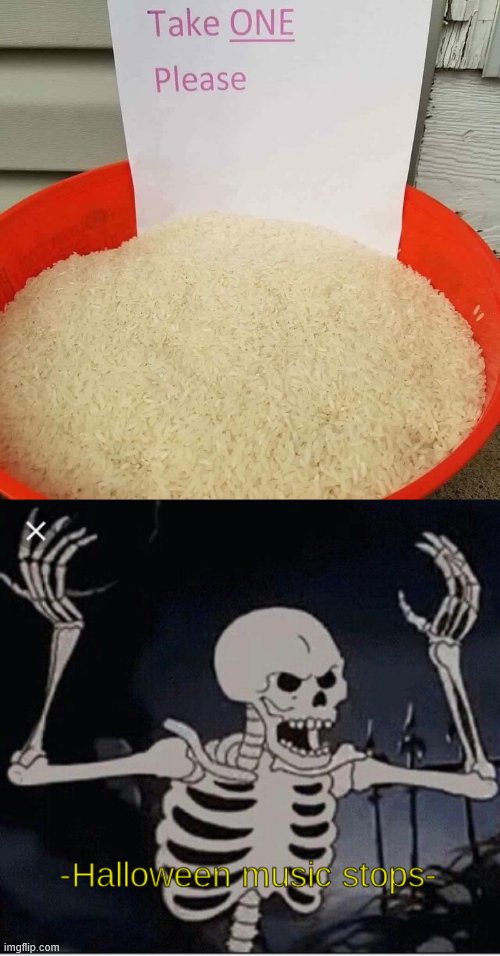 image tagged in halloween music stops,trick or treat,happy halloween,rice | made w/ Imgflip meme maker