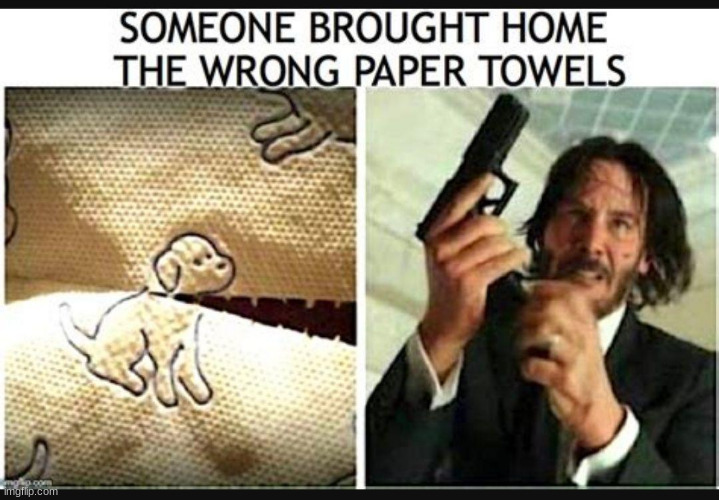 Get the John Wick approved paper Towels! | image tagged in john wick,freak out,dogs,paper towels,funny | made w/ Imgflip meme maker