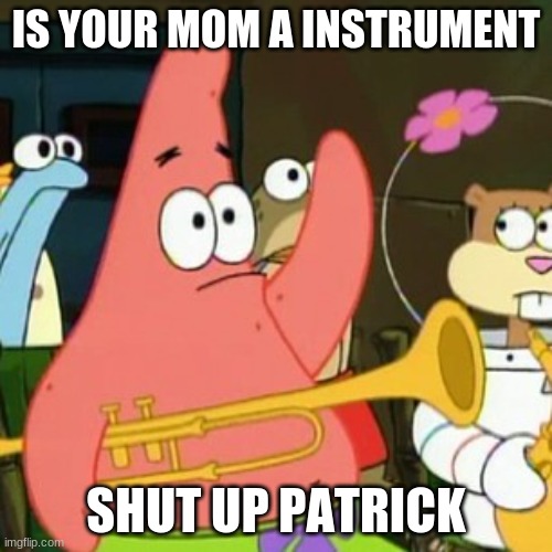 shut  up patrick | IS YOUR MOM A INSTRUMENT; SHUT UP PATRICK | image tagged in memes,no patrick | made w/ Imgflip meme maker