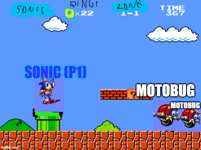Super Mario bros classic | MOTOBUG; SONIC (P1); MOTOBUG | image tagged in super mario bros classic | made w/ Imgflip meme maker