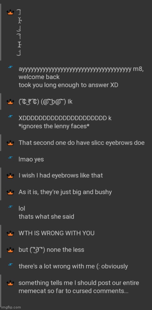 Unfortunatly, I didn't get the entire convo, since messages delete themselves after so many of them, but this is the latest of t | image tagged in cursed,text messages,lenny face | made w/ Imgflip meme maker