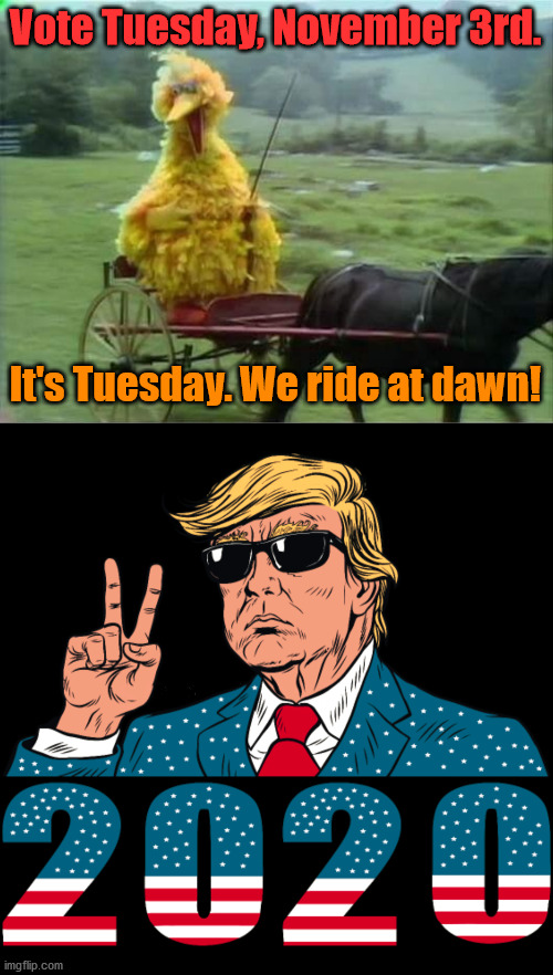 If you can not pull the lever for the Democrat or Republican, vote 3rd party. | Vote Tuesday, November 3rd. It's Tuesday. We ride at dawn! | image tagged in it's taco tuesday we ride at dawn bitches,election 2020 | made w/ Imgflip meme maker