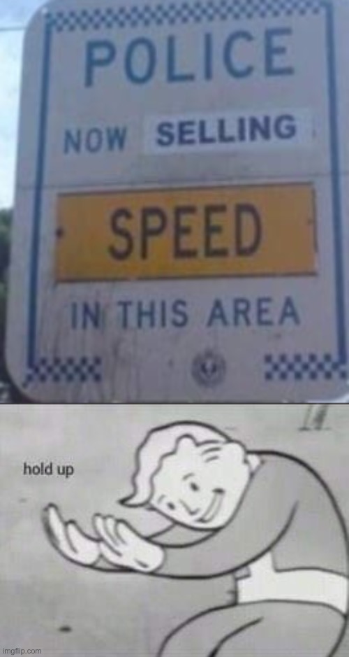 What the heck | image tagged in fallout hold up,memes,funny,stupid signs,police,speed | made w/ Imgflip meme maker