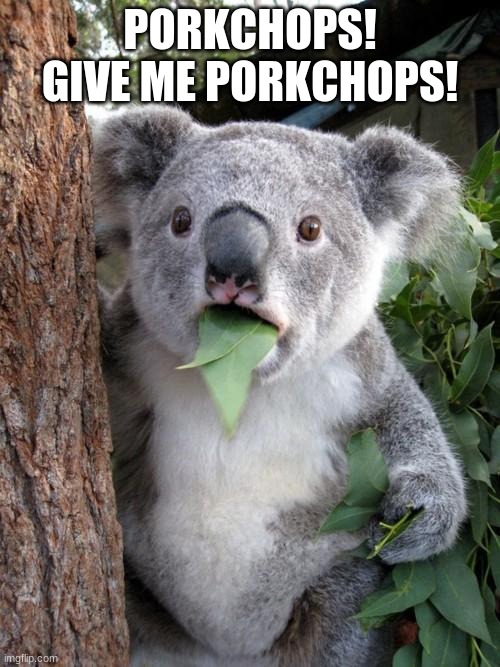 the ones shaped like george washington? | PORKCHOPS! GIVE ME PORKCHOPS! | image tagged in memes,surprised koala | made w/ Imgflip meme maker