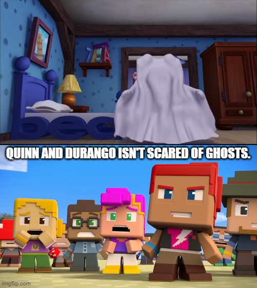 Pig as a ghost frightens Minecraft Mini Series | QUINN AND DURANGO ISN'T SCARED OF GHOSTS. | image tagged in minecraft mini series,wordworld,halloween,ghosts | made w/ Imgflip meme maker