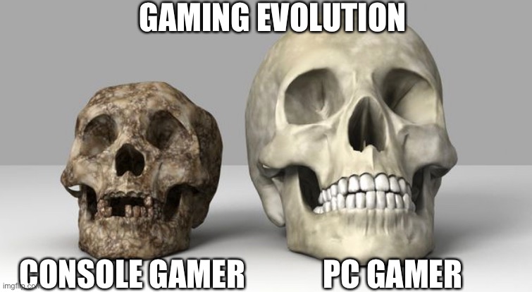 Gaming Evolution | GAMING EVOLUTION; PC GAMER; CONSOLE GAMER | image tagged in video games,pc gaming,consoles,pc master race | made w/ Imgflip meme maker
