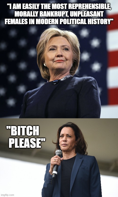 Satan 2.0 |  "I AM EASILY THE MOST REPREHENSIBLE, MORALLY BANKRUPT, UNPLEASANT FEMALES IN MODERN POLITICAL HISTORY"; "BITCH     PLEASE" | image tagged in the devil,corruption,there will be blood | made w/ Imgflip meme maker