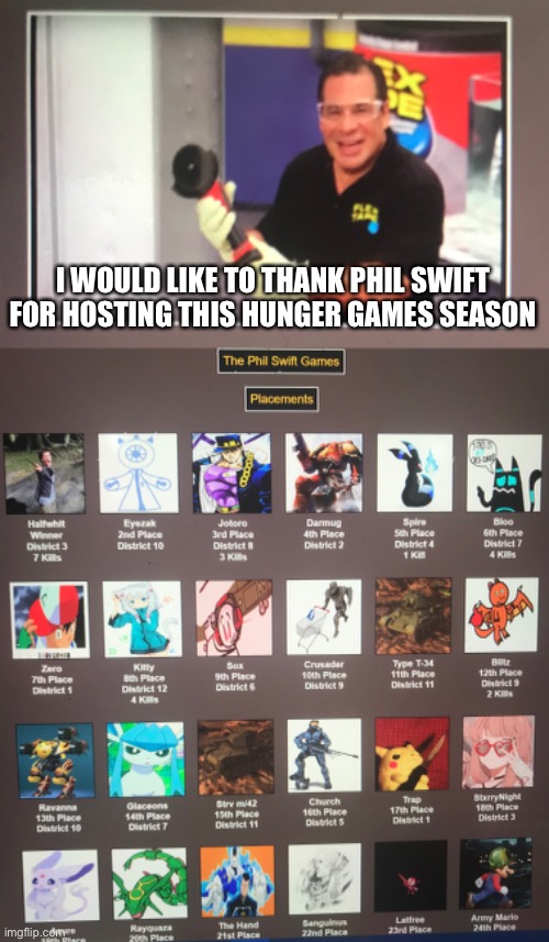 I WOULD LIKE TO THANK PHIL SWIFT FOR HOSTING THIS HUNGER GAMES SEASON | made w/ Imgflip meme maker