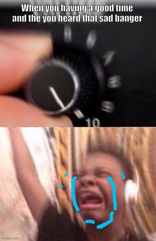 Turn up the volume | When you having a good time and the you heard that sad banger | image tagged in turn up the volume | made w/ Imgflip meme maker