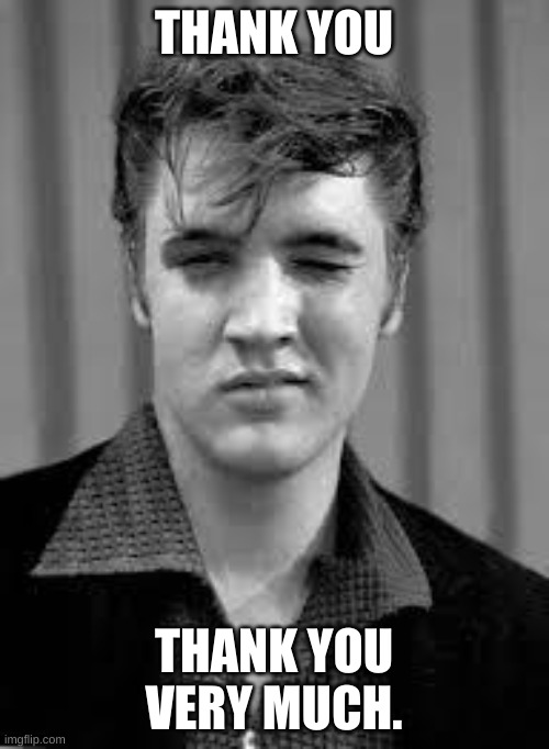 Elvis | THANK YOU THANK YOU VERY MUCH. | image tagged in elvis | made w/ Imgflip meme maker