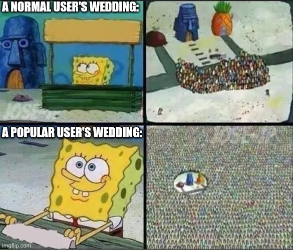 Technically The Truth (and no I'm not married) | A NORMAL USER'S WEDDING:; A POPULAR USER'S WEDDING: | image tagged in spongebob crowd | made w/ Imgflip meme maker