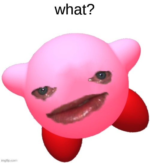 Sad kirby | what? | image tagged in sad kirby | made w/ Imgflip meme maker