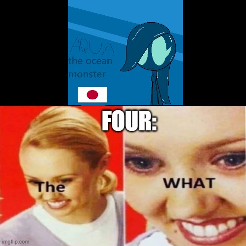 Four thinks Aqua is from Japan | FOUR: | image tagged in the what,bfb,bfdi | made w/ Imgflip meme maker
