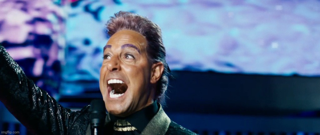 Hunger Games - Caesar Flickerman (Stanley Tucci) "It's showtime! | image tagged in hunger games - caesar flickerman stanley tucci it's showtime | made w/ Imgflip meme maker
