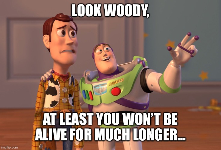 Woody Gonna Die | LOOK WOODY, AT LEAST YOU WON’T BE ALIVE FOR MUCH LONGER... | image tagged in memes,funny memes,funny,dank memes | made w/ Imgflip meme maker