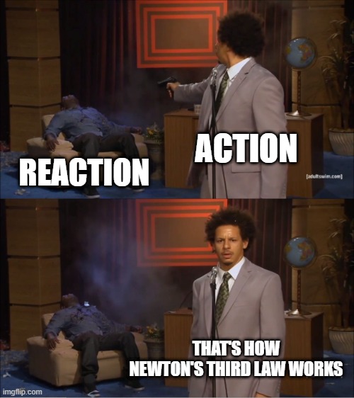 Who Killed Hannibal | ACTION; REACTION; THAT'S HOW NEWTON'S THIRD LAW WORKS | image tagged in memes,who killed hannibal | made w/ Imgflip meme maker