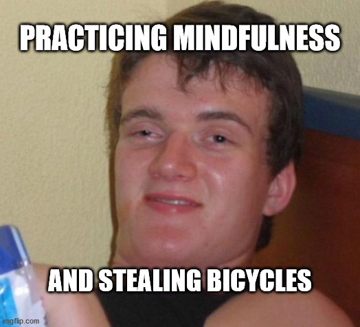 10 Guy Meme | PRACTICING MINDFULNESS; AND STEALING BICYCLES | image tagged in memes,10 guy | made w/ Imgflip meme maker