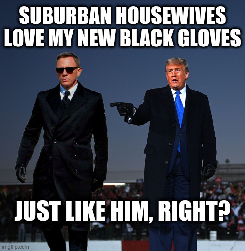 Suburban Housewives Love My New Black Gloves | SUBURBAN HOUSEWIVES
LOVE MY NEW BLACK GLOVES; JUST LIKE HIM, RIGHT? | image tagged in trump,thinks his gloves are cool | made w/ Imgflip meme maker