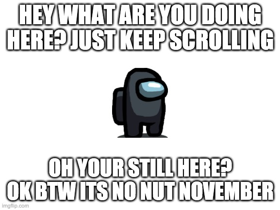 yep | HEY WHAT ARE YOU DOING HERE? JUST KEEP SCROLLING; OH YOUR STILL HERE? OK BTW ITS NO NUT NOVEMBER | image tagged in blank white template | made w/ Imgflip meme maker