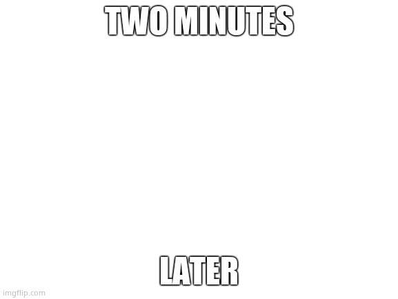 Blank White Template | TWO MINUTES LATER | image tagged in blank white template | made w/ Imgflip meme maker