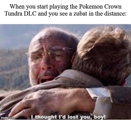 I thought I'd lost you, boy | When you start playing the Pokemon Crown Tundra DLC and you see a zubat in the distance: | image tagged in i thought i'd lost you boy | made w/ Imgflip meme maker