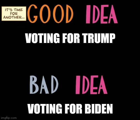 Good idea/bad idea | VOTING FOR TRUMP; VOTING FOR BIDEN | image tagged in good idea/bad idea,2020 elections,presidential election,donald trump,joe biden | made w/ Imgflip meme maker