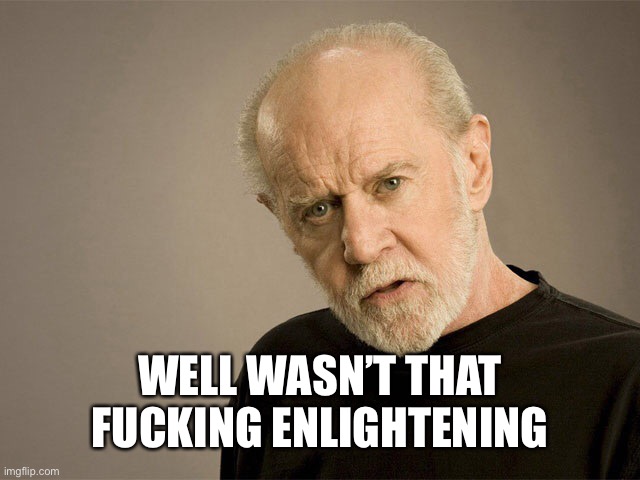 George Carlin | WELL WASN’T THAT FUCKING ENLIGHTENING | image tagged in george carlin | made w/ Imgflip meme maker
