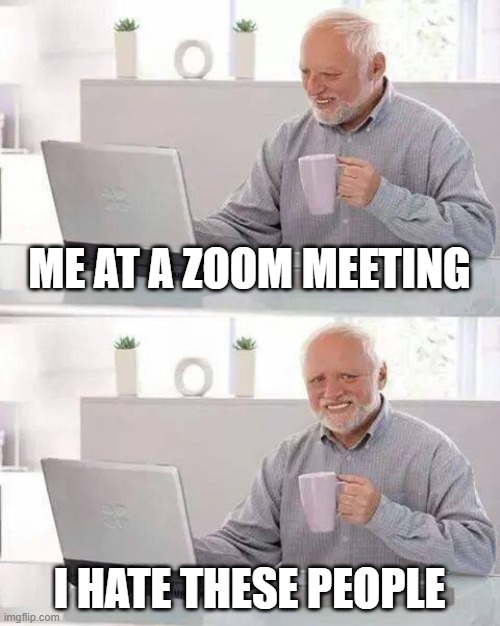 Hide the Pain Harold Meme | ME AT A ZOOM MEETING; I HATE THESE PEOPLE | image tagged in memes,hide the pain harold | made w/ Imgflip meme maker