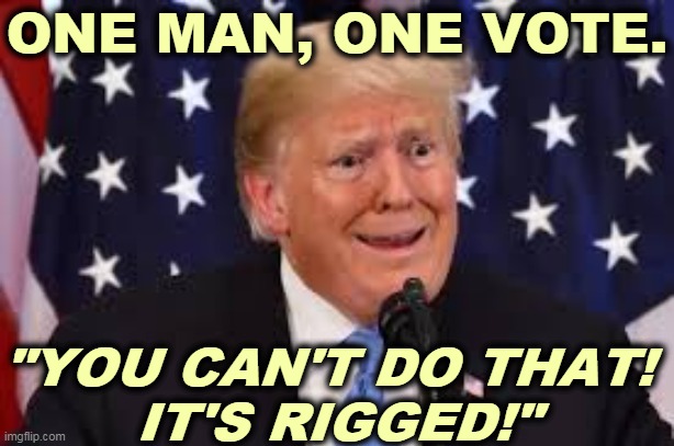 Trump, a President afraid of his own people. He calls in lawyers to protect himself against the Consent of the Governed. Wuss. | ONE MAN, ONE VOTE. "YOU CAN'T DO THAT! 
IT'S RIGGED!" | image tagged in trump dilated and taken aback,trump,fear,frightened,snowflake,weak | made w/ Imgflip meme maker