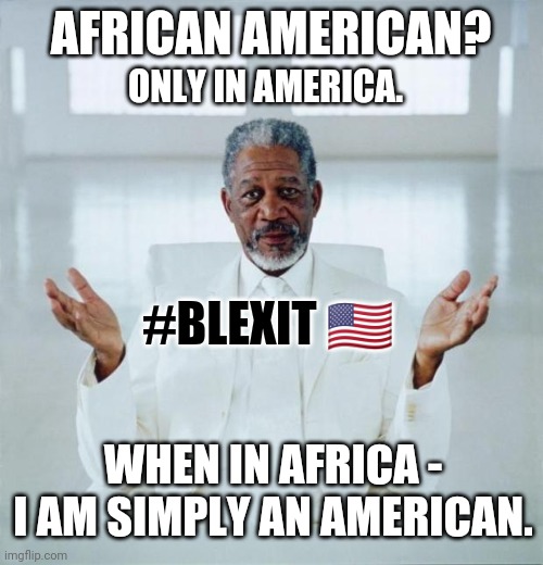 It's OK to Leave the Plantation. Be Free Man. Vote AMERICAN. #BLEXIT Just #WalkAway | AFRICAN AMERICAN? ONLY IN AMERICA. #BLEXIT 🇺🇸; WHEN IN AFRICA - I AM SIMPLY AN AMERICAN. | image tagged in morgan freeman god,american,patriotism,no racism,the great awakening,trump 2020 | made w/ Imgflip meme maker