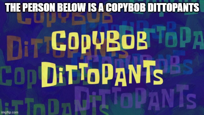 THE PERSON BELOW IS A COPYBOB DITTOPANTS | made w/ Imgflip meme maker