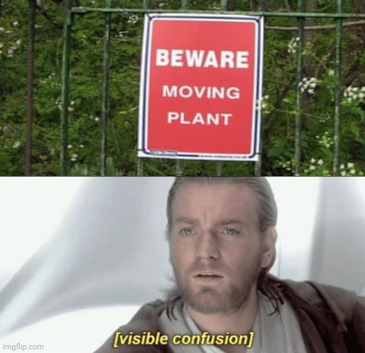 BEWARE: Moving plant | image tagged in visible confusion,funny,memes,meme,funny signs,confusion | made w/ Imgflip meme maker