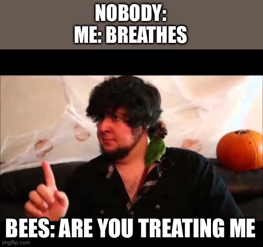 Jon Tron | NOBODY:
ME: BREATHES; BEES: ARE YOU TREATING ME | image tagged in jon tron | made w/ Imgflip meme maker