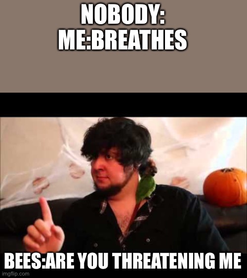 Jon Tron | NOBODY:
ME:BREATHES; BEES:ARE YOU THREATENING ME | image tagged in jon tron | made w/ Imgflip meme maker