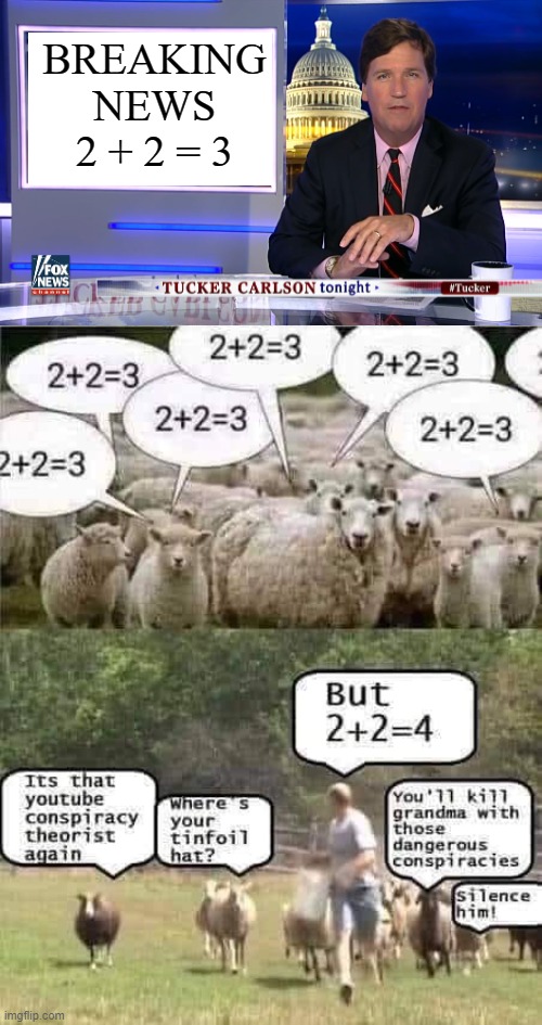 fake news champions | BREAKING NEWS 2 + 2 = 3 | image tagged in fox news,nazis,sheeple | made w/ Imgflip meme maker