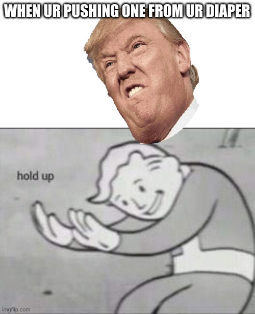 WHEN UR PUSHING ONE FROM UR DIAPER | image tagged in fallout hold up | made w/ Imgflip meme maker