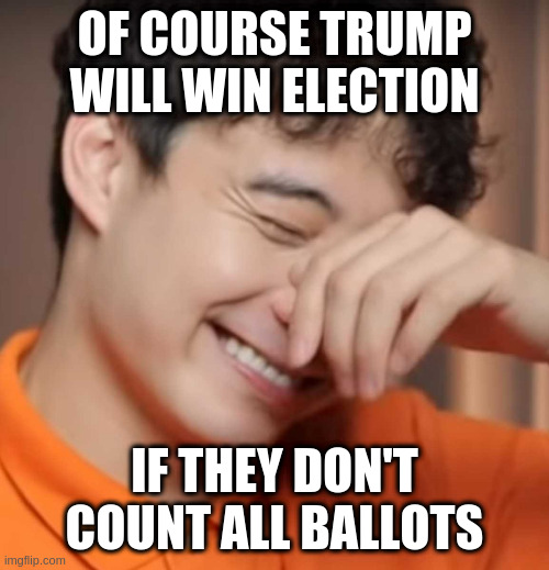 This is actually their strategy | OF COURSE TRUMP WILL WIN ELECTION; IF THEY DON'T COUNT ALL BALLOTS | image tagged in yeah right uncle rodger,not democracy | made w/ Imgflip meme maker