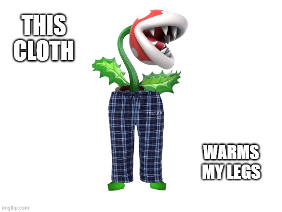 Piranha Plant in Pajama Pants | THIS CLOTH; WARMS MY LEGS | image tagged in super smash brothers | made w/ Imgflip meme maker