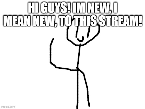 hi! | HI GUYS! IM NEW, I MEAN NEW, TO THIS STREAM! | image tagged in blank white template | made w/ Imgflip meme maker