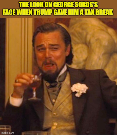 Laughing Leo | THE LOOK ON GEORGE SOROS'S FACE WHEN TRUMP GAVE HIM A TAX BREAK | image tagged in memes,laughing leo | made w/ Imgflip meme maker