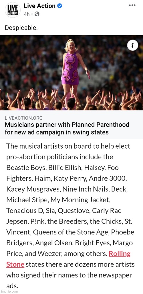 Well, I know which musicians won't be getting any money from me. | image tagged in abortion,music,politics | made w/ Imgflip meme maker