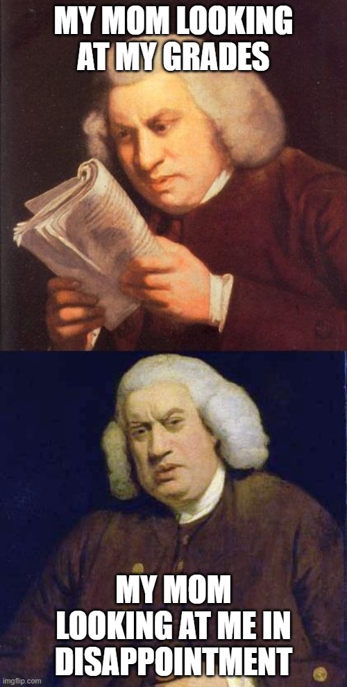 Dafuq did I just read | MY MOM LOOKING AT MY GRADES; MY MOM LOOKING AT ME IN DISAPPOINTMENT | image tagged in dafuq did i just read | made w/ Imgflip meme maker