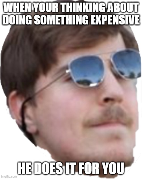 What mrbeast videos are for | WHEN YOUR THINKING ABOUT DOING SOMETHING EXPENSIVE; HE DOES IT FOR YOU | image tagged in mrbeast | made w/ Imgflip meme maker
