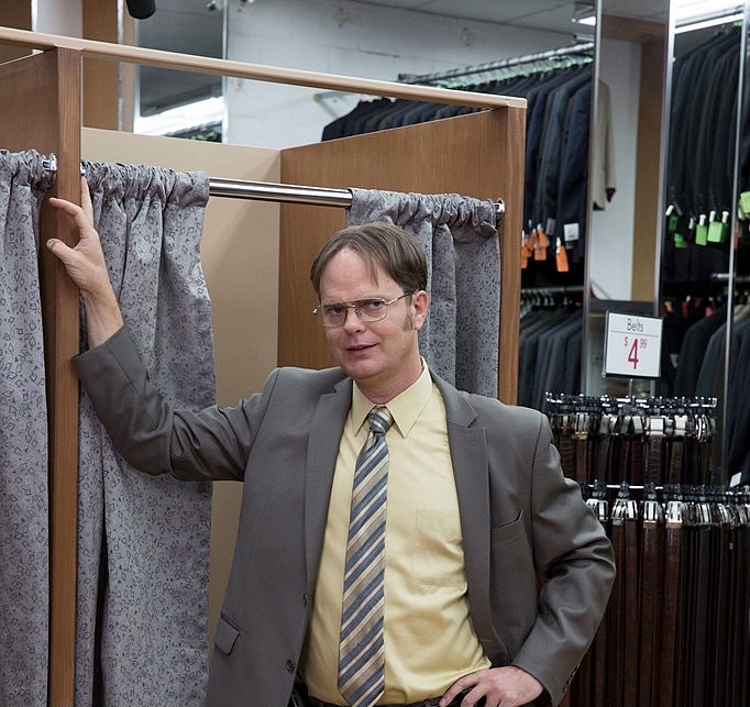 Dwight at suit warehouse Blank Meme Template