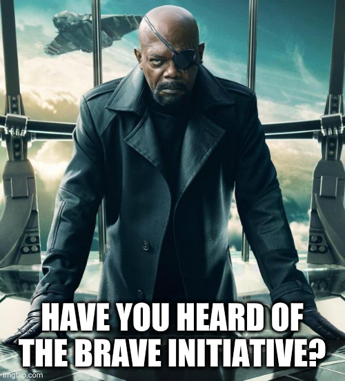 Nick Fury | HAVE YOU HEARD OF THE BRAVE INITIATIVE? | image tagged in nick fury | made w/ Imgflip meme maker