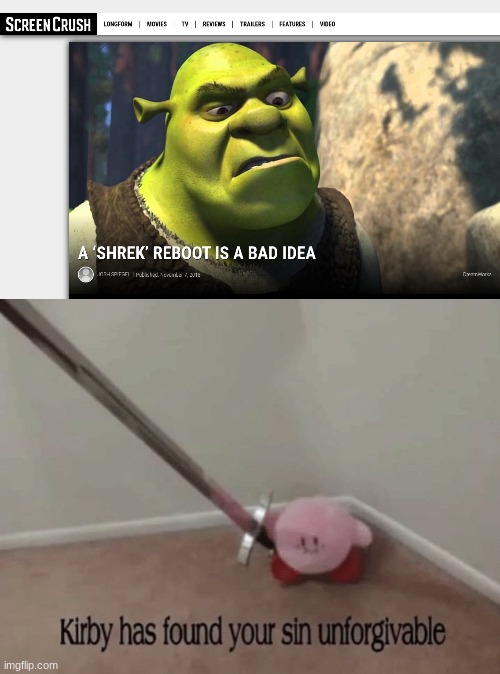 image tagged in kirby has found your sin unforgivable,shrek | made w/ Imgflip meme maker