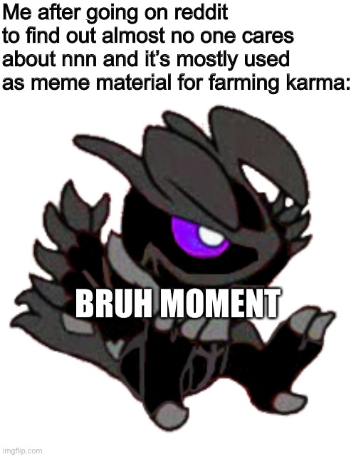 So yeah, nobody cares if you do it or not apparently. | Me after going on reddit to find out almost no one cares about nnn and it’s mostly used as meme material for farming karma:; BRUH MOMENT | made w/ Imgflip meme maker