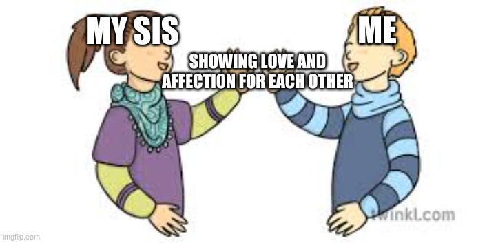 Kiddos agreeing | ME; MY SIS; SHOWING LOVE AND AFFECTION FOR EACH OTHER | image tagged in kiddos agreeing | made w/ Imgflip meme maker